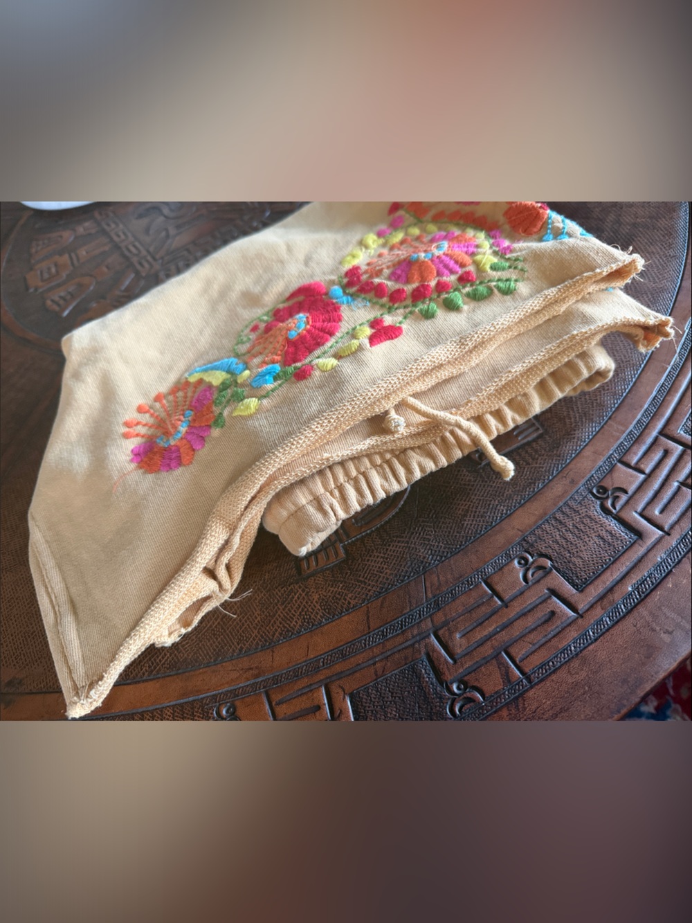 Embroidered Peach Athletic Shorts with Drawstring Waist - Picture 6 of 6